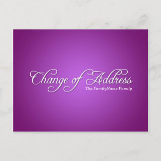 Faire-part Carte postale moderne violette de changement d'adr