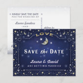 Faire-part Carte postale Moon & Stars Blue Gold & White Save  (Devant / Derrière)