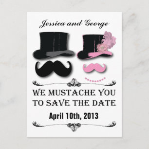 Faire-part Carte postale Moustache et Chapeau Haut de Forme p