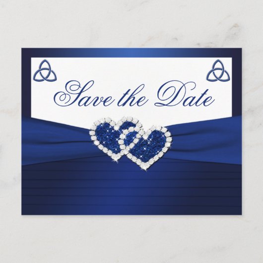 Faire-part Carte postale Navy et Blanc pour annoncer la date  (Devant)