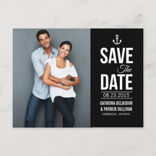 FAIRE-PART CARTE POSTALE NOIR ET BLANC NAUTIQUE SAVE THE DATE