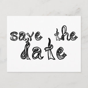 Faire-part carte postale noire et blanche avec la date à sauv