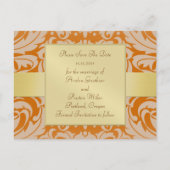 Faire-part Carte postale Orange Damask Gold Monogram Save The (Dos)