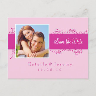 Faire-part Carte postale photo 03 rose pour sauvegarde de dat