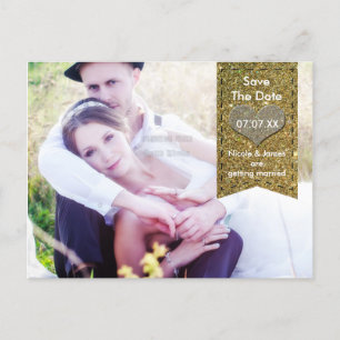 Faire-part Carte postale PHOTO cœur PAILLETES or SAVE THE DAT