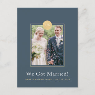 Faire-part Carte postale photo d'annonce de mariage bleu minu