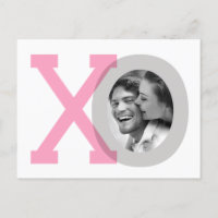 Carte postale photo de mariage gris rose XO Enregi