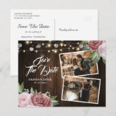 Faire-part Carte postale photo de mariage rustique rose blush (Devant / Derrière)