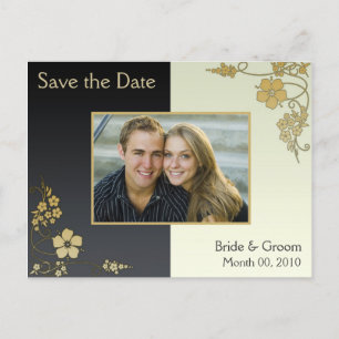 Faire-part Carte postale photo de sauvegarde florale noire et