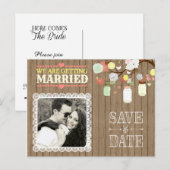 Faire-part Carte postale photo en bois avec un pot Mason rust (Devant / Derrière)