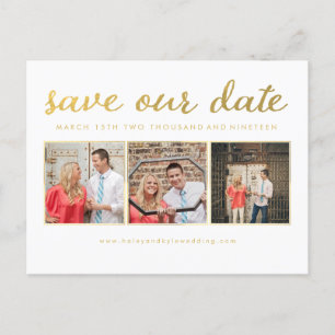 Faire-part Carte postale photo "White Gold Script Save Our Da