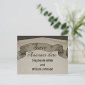 Faire-part Carte postale Pirate Scroll Save the Date, Marron (Debout devant)