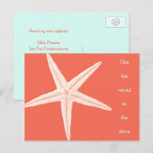 Faire-part Carte postale Plage Orange Starfish (Devant / Derrière)