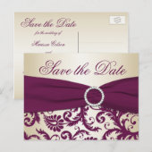 Faire-part Carte postale Plum et Champagne Damask Save the Da (Devant / Derrière)