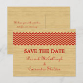 Faire-part Carte postale 'Red Rustic Chevron Save the Date' (Devant / Derrière)