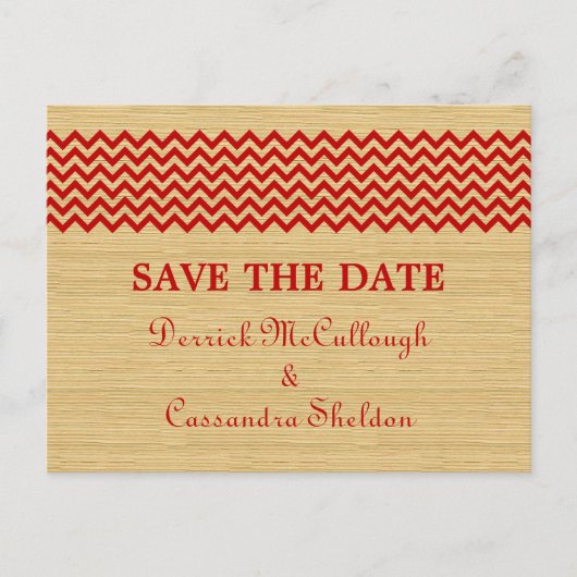 Faire-part Carte postale 'Red Rustic Chevron Save the Date' (Devant)