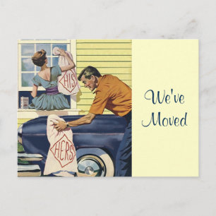 Faire-part Carte Postale Retro Couple Nous avons déménagé Son