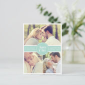 Faire-part Carte postale rétro de sauvegarde de date en vert (Debout devant)