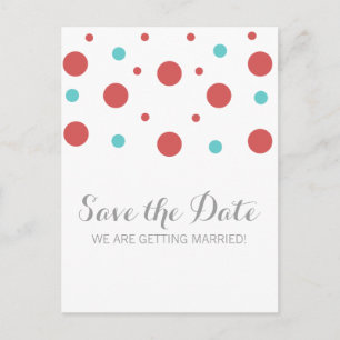 Faire-part Carte postale rouge sarcelle à confettis pour anno