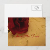 Faire-part Carte postale rouge tournoyer or "Save The Date" a (Devant / Derrière)