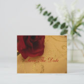 Faire-part Carte postale rouge tournoyer or "Save The Date" a (Debout devant)