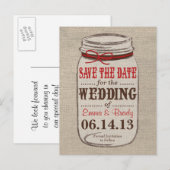 Faire-part Carte postale 'Rustic Burlap & Mason Jar Save the (Devant / Derrière)
