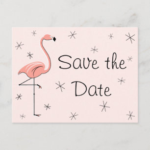 Faire-part Carte postale "Sauver la date" rose flamant