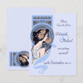 Faire-part Carte postale "Save the Date" art nouveau bleu (Devant / Derrière)