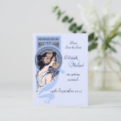 Faire-part Carte postale "Save the Date" art nouveau bleu (Debout devant)
