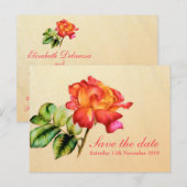 Faire-part Carte postale "Save the Date" avec art de la rose (Devant / Derrière)