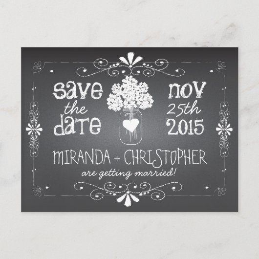 Faire-part Carte postale 'Save the Date' avec pot Mason et ta (Devant)