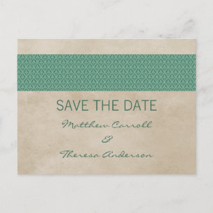 Faire-part Carte postale "Save the Date" en damas rustique ve