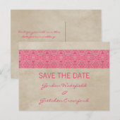 Faire-part Carte postale 'Save the Date' en dentelle rustique (Devant / Derrière)