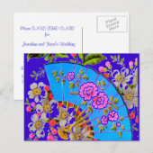 Faire-part Carte postale "save the date" Éventail Chinois Ble (Devant / Derrière)