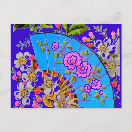 Faire-part Carte postale "save the date" Éventail Chinois Ble (Devant)