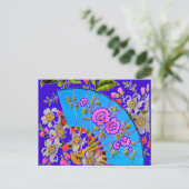 Faire-part Carte postale "save the date" Éventail Chinois Ble (Debout devant)