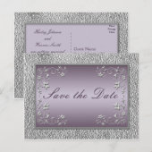 Faire-part Carte postale 'Save the Date' florale prune et éta (Devant / Derrière)