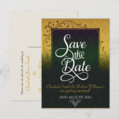 Faire-part Carte postale "Save the Date" Golde Green Damask E (Devant / Derrière)