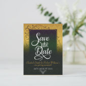 Faire-part Carte postale "Save the Date" Golde Green Damask E (Debout devant)