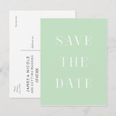 Faire-part Carte postale SAVE THE DATE Menthe & Blanc Typogra (Devant / Derrière)
