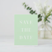 Faire-part Carte postale SAVE THE DATE Menthe & Blanc Typogra (Debout devant)