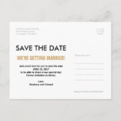 Faire-part Carte postale "Save the Date" pailletée faux or él (Dos)