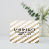 Faire-part Carte postale "Save the Date" pailletée faux or él (Debout devant)