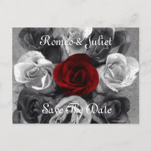 Faire-part Carte postale "Save The Date" Rose Noir Blanc (Devant)