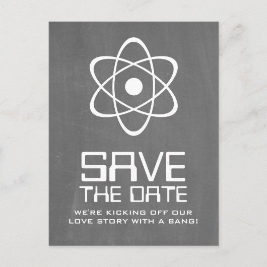 Faire-part Carte postale "Save the Date" tableau noir atomiqu (Devant)