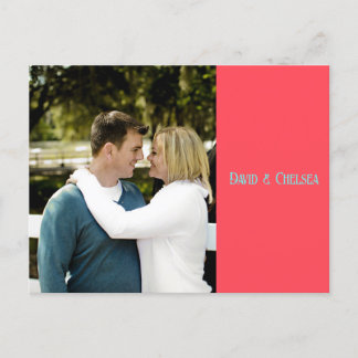 Faire-part Carte postale simple corail et sarcelle STD