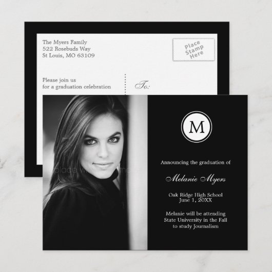 Faire-part Carte postale simple Monogramme MODIFIABLE COULEUR (Devant / Derrière)