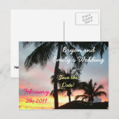 Faire-part Carte postale "Sunset Palms" pour annoncer une dat (Devant / Derrière)