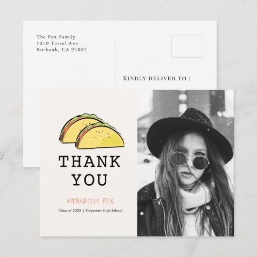 Faire-part Carte postale Taco Photo Merci (Devant / Derrière)