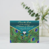 Faire-part Carte postale Teal Peacock Save the Date (Debout devant)